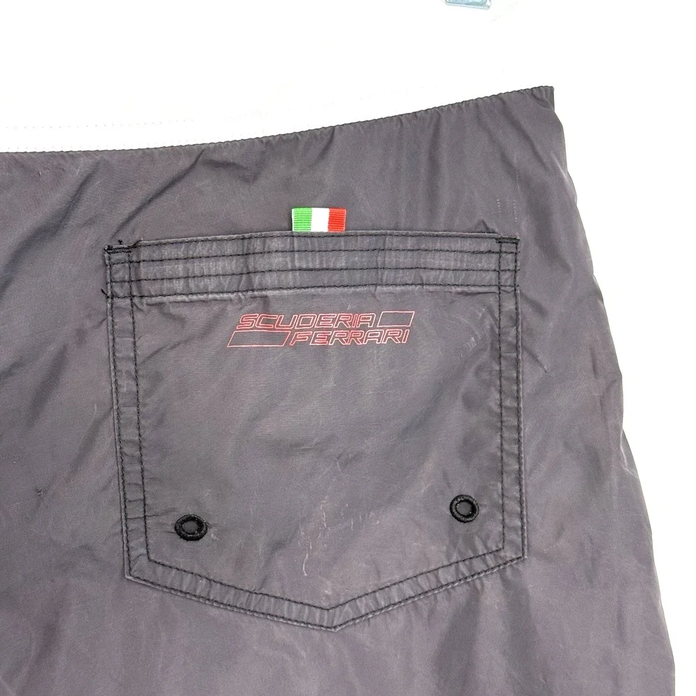 Ferrari Swim Trunks Size S Gray White Mesh Board Shorts‎ Logo Italy Racing Rare